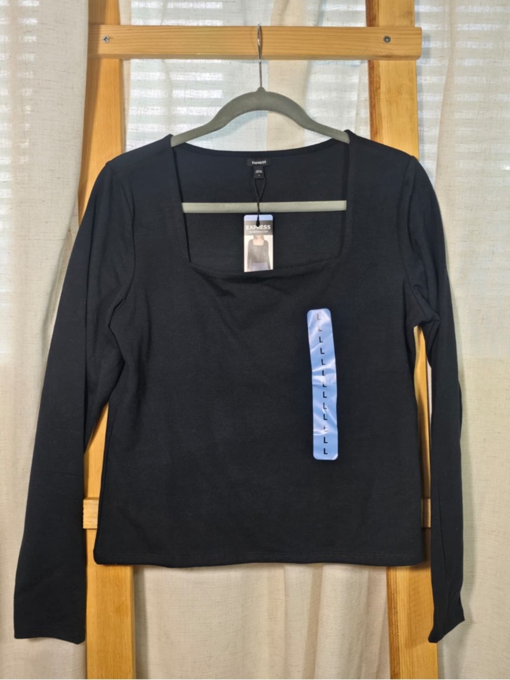 Express Black Long-Sleeve Square Neck Top